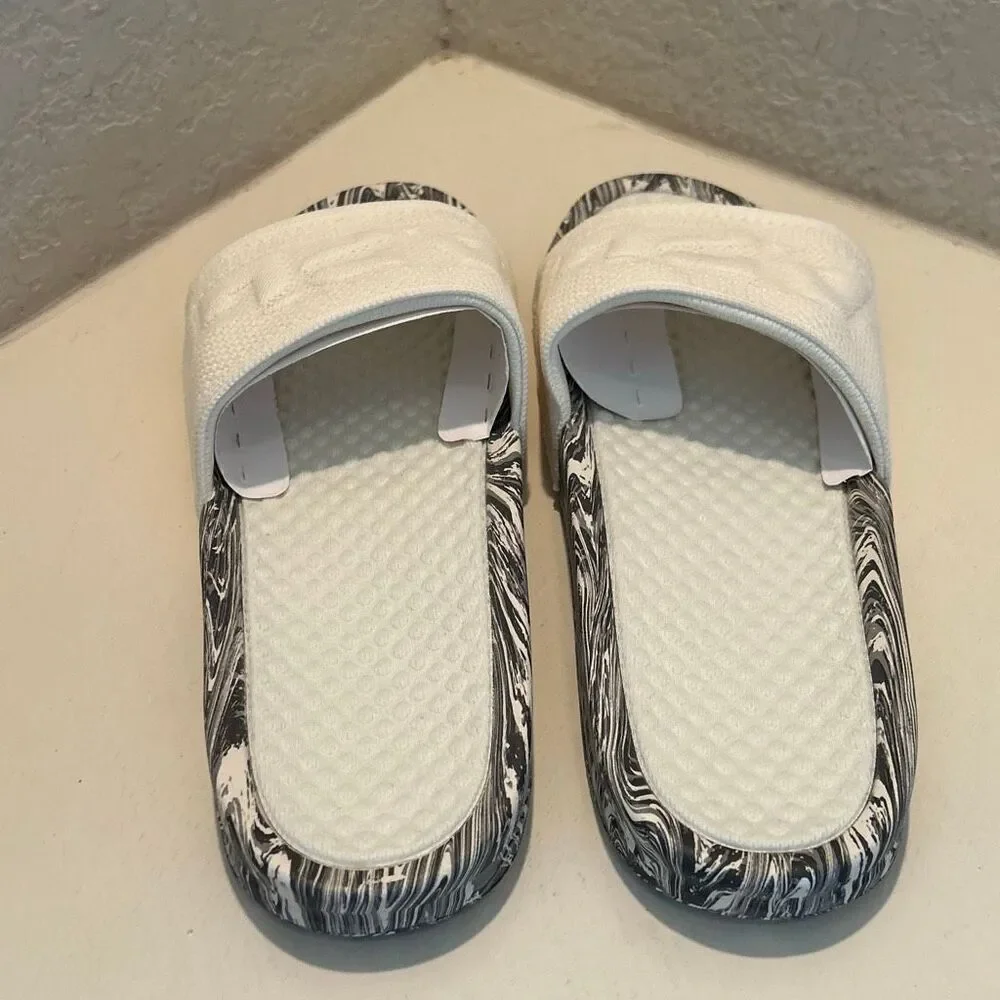 APL Mens Size 13 Techloom Slides Sandals White Black Marble Comfort Summer Pool